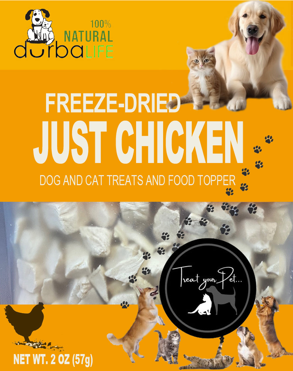 Just Chicken Freeze-Dried Dog & Cat Treats Food Topper 2oz (57g) Single Ingredient - Chicken