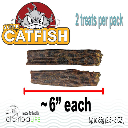 Catfish Skin Treats for Dogs. 6-in Air-Dried Hand Wrapped Single Ingredient Sticks Chews (2 Sticks per Pack)