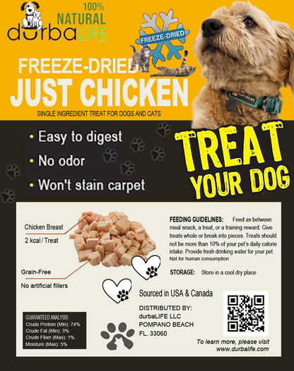 Just Chicken Freeze-Dried Dog & Cat Treats Food Topper 2oz (57g) Single Ingredient - Chicken