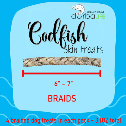 6-7" Braided Cod Skin Dog Treats | Air-Dried with Single Ingredient up to 3.1oz