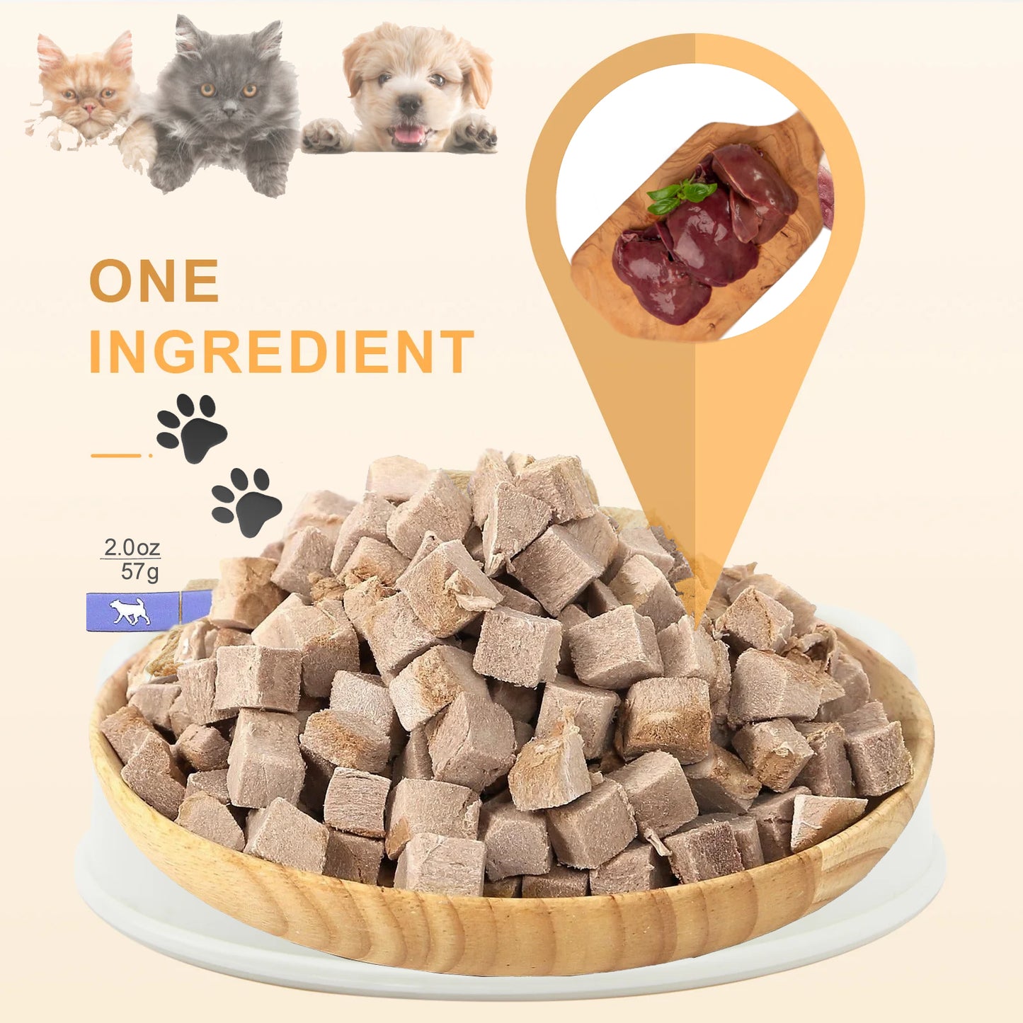 Duck Liver Freeze-Dried Dog & Cat Treats Food Topper 2oz (57g) Single Ingredient - Just Duck