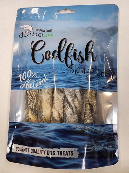 6 Twisted Cod Skin Dog Treats (about 5-6" each) | Air-Dried with Single Ingredient up to 3oz